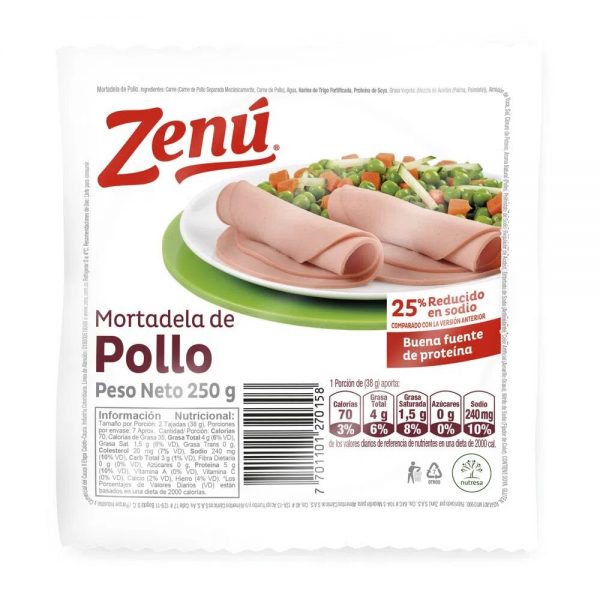 MORTADELA DE POLLO ZENÚ X250G