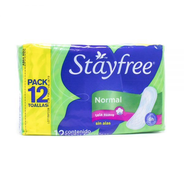 TOALLAS HIGIÉNICAS STAYFREE NORMAL CON ALAS X12 UNIDADES